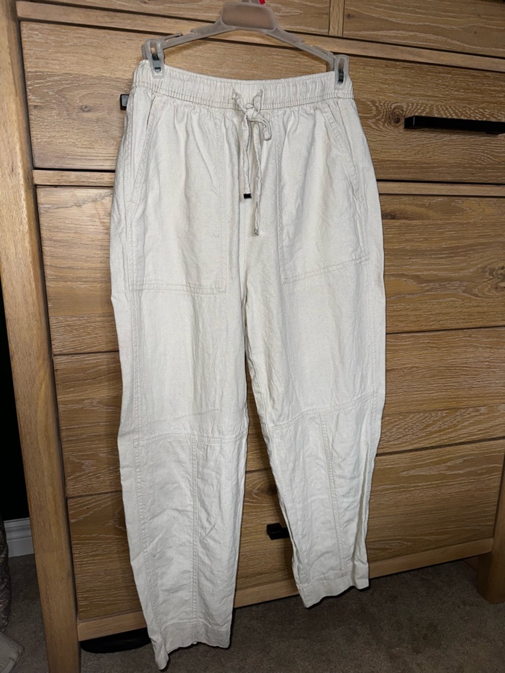 Zara White Drawstring linen Pants